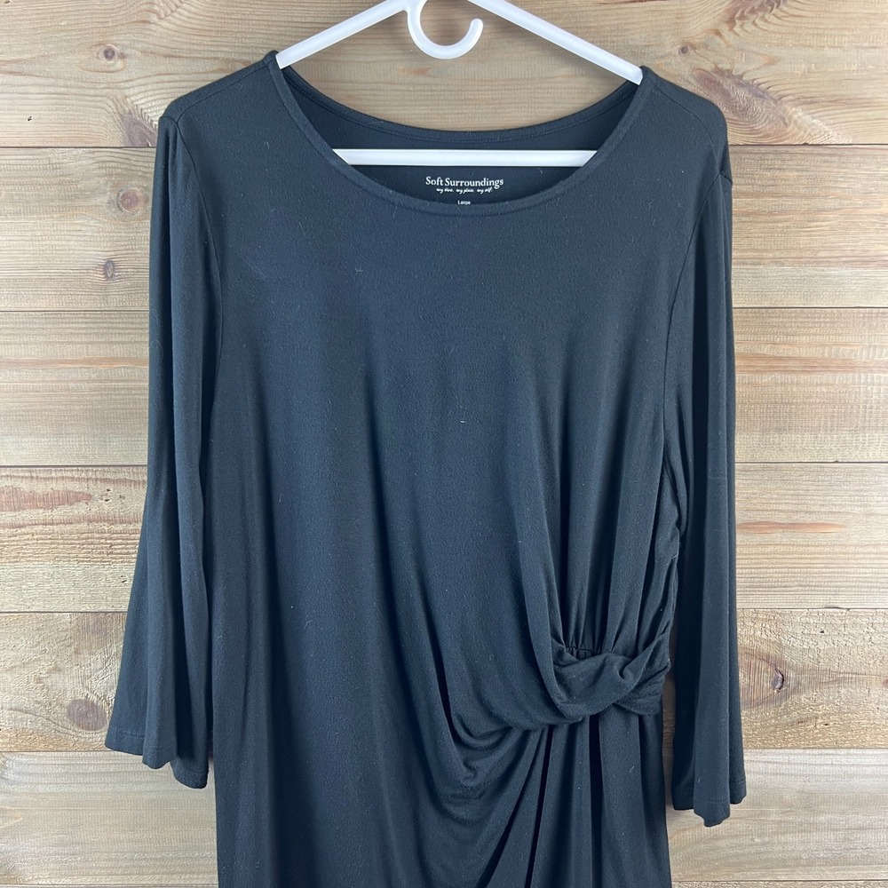 Soft Surroundings Womens Shirt Clara Tunic Long Sleeve Twist Knot Black Large - Picture 2 of 7